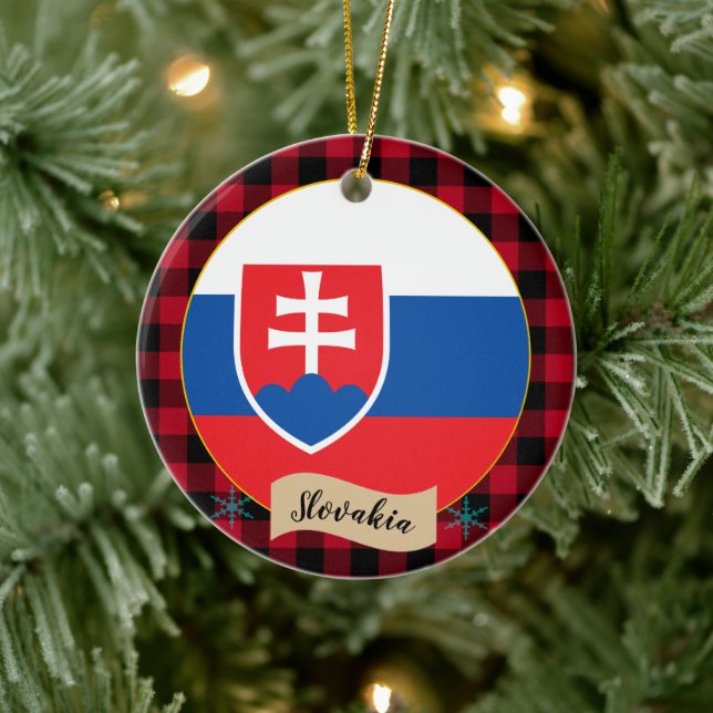 Décoration En Céramique Drapeau de Slovaquie, Plaid de buffle rouge et Slo (Arbre)