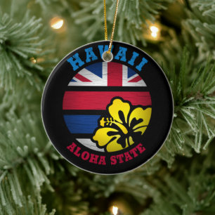 DÉCORATION EN CÉRAMIQUE DRAPEAU D'ÉTAT DE HAWAII ALOHA