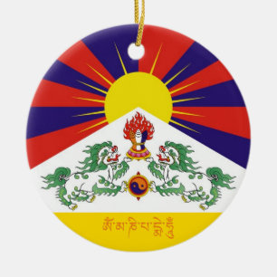 Décoration En Céramique Drapeau du Tibet et des lions de neige, mantra- L'