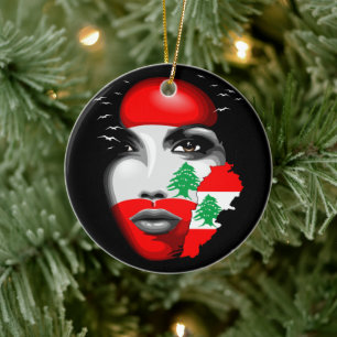 Décoration En Céramique Drapeau et carte du Liban sur le visage de la fill