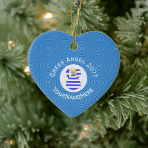 Décoration En Céramique Drapeau grec Ange de Hanukkah Blonde Année Nom Cœu