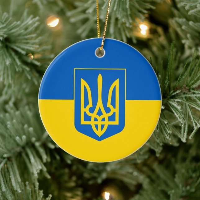 Décoration En Céramique Drapeau ukrainien avec armoiries (Arbre)