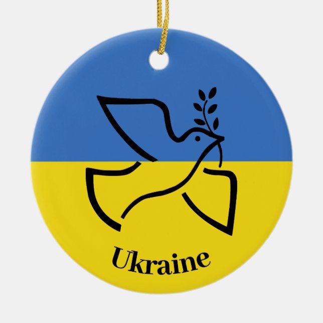 Décoration En Céramique Drapeau ukrainien Dove de Paix (Devant)