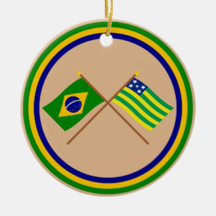 Décoration En Céramique Drapeaux croisés du Brésil et du Goiás