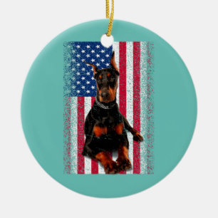 Décoration En Céramique Drôle Doberman chien américain Drapeau patriotique