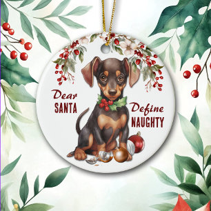 Décoration En Céramique Drôle Doberman Pinscher Pup Définir Vacances Naugh
