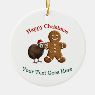 Décoration En Céramique Drôle d'oiseau Kiwi au chapeau de Père Noël et bon