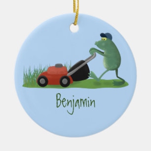 Décoration En Céramique Drôle grenouille verte tondre la pelouse dessin
