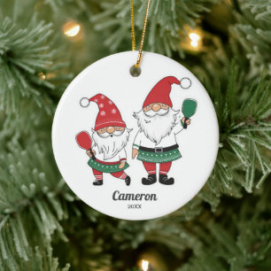 Décoration En Céramique Drôle Noël Pickleball Gnomes, Votre Texte Photo