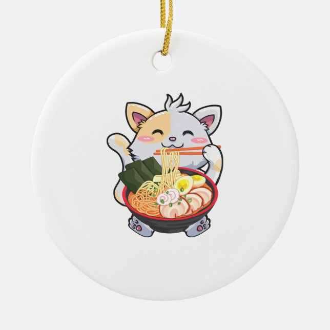 Décoration En Céramique Drôle Ramen Chat Anime Kawaii nouilles japonaises  (Devant)