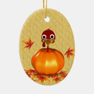Décoration En Céramique Drôle Thanksgiving Turquie en Citrouille - Ornemen