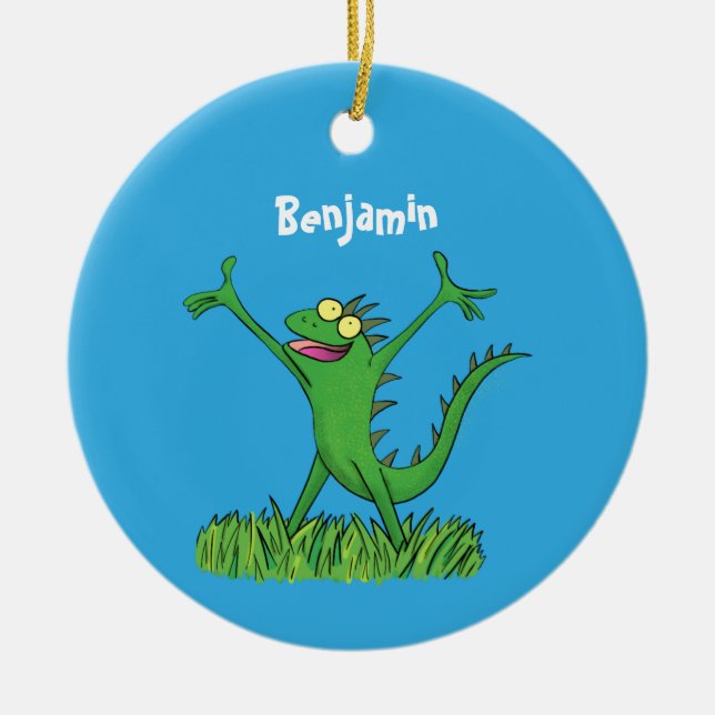 Décoration En Céramique Drôle vert souriant animé lézard d'iguane (Devant)