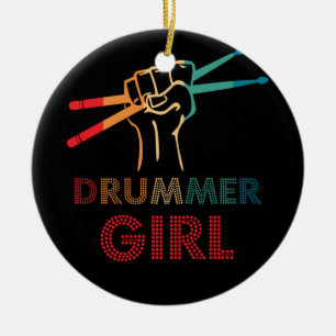 Décoration En Céramique Drummer Girl Retro Vintage Drumming Musicien