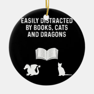 Décoration En Céramique Easily Distracted by books cats and dragons