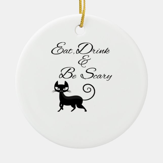 Décoration En Céramique Eat Drink And Be Scary Cat Funny Cute Spooky Hallo (Devant)