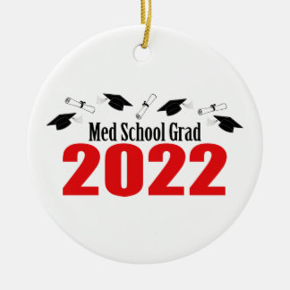 Décoration En Céramique École Med Grad 2022 Casquettes Et Diplômes (Rouge)