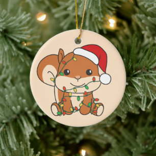 Décoration En Céramique Écureuil de Noël Animaux d'hiver Écureuil de vacan
