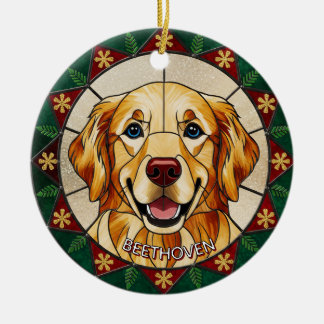 Décoration En Céramique effet de vitrail nom de CHIEN Noël 