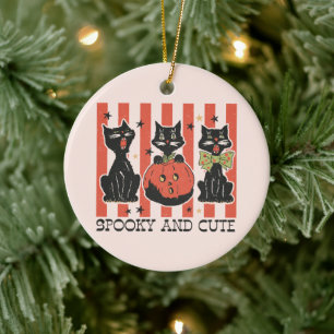 Décoration En Céramique Éffrayant et mignon - Chat noir et Citrouille