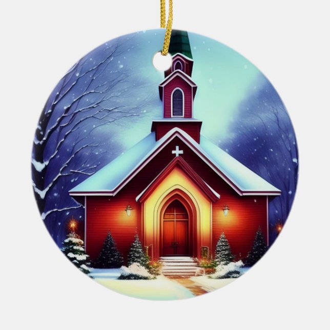Décoration En Céramique Église du Soir de Noël (Devant)