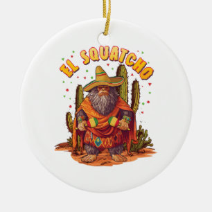 Décoration En Céramique El Squatcho Bigfoot avec Maraca, Sombrero et Ponc