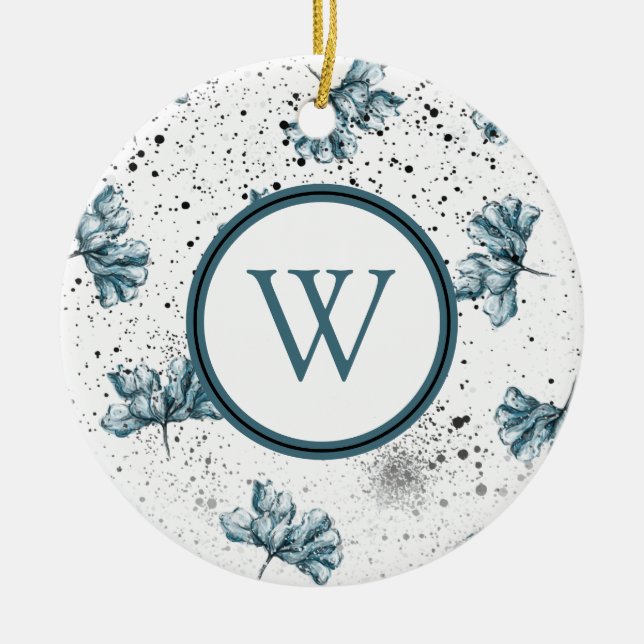 Décoration En Céramique Élégant acier bleu Floral Monogramme (Devant)