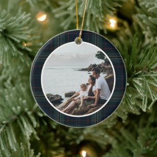 Décoration En Céramique Élégant bleu marine et vert photo plaid Noël