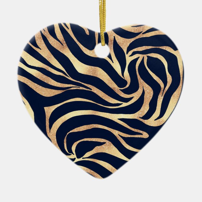 Décoration En Céramique Elégant bleu marine Gold Zebra Imprimer (Devant)