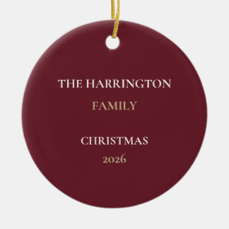 Décoration En Céramique Elegant Burgundy Family Name Christmas Ornament