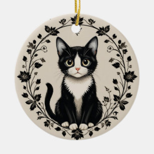 Décoration En Céramique Élégant chat noir et blanc