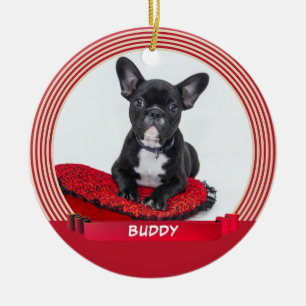 Décoration En Céramique Élégant Chien Chien Chiot Pet Photo Rouge Ruban