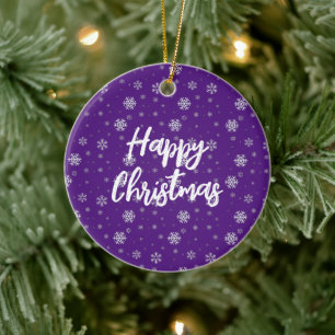 Décoration En Céramique Élégant classique violet blanc Snowflakes Noël