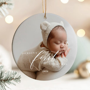 Décoration En Céramique Élégant écriture blanche premier Noël de bébé phot