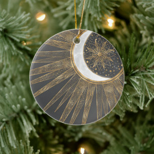 Décoration En Céramique Elegant Gold Doodles Sun Moon Mandala Design