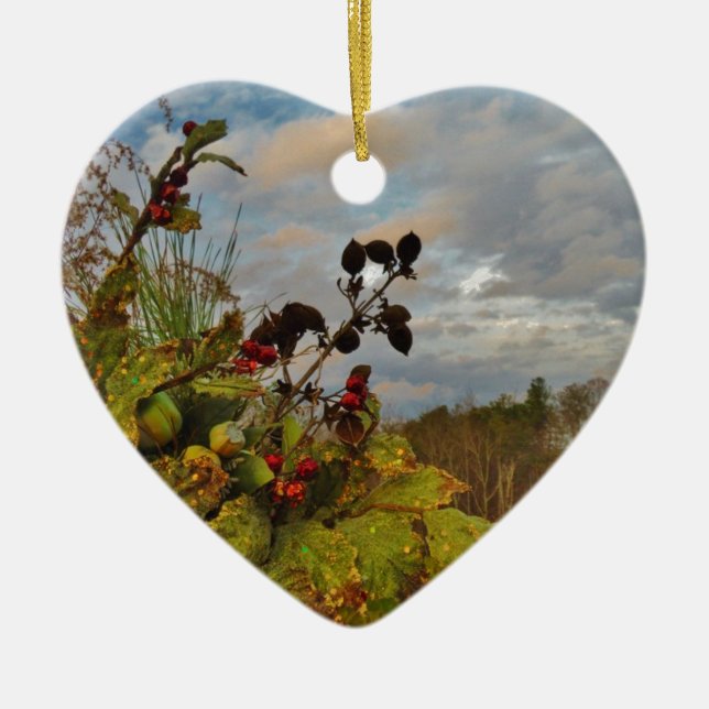 Décoration En Céramique Elegant Holly Christmas, (Devant)