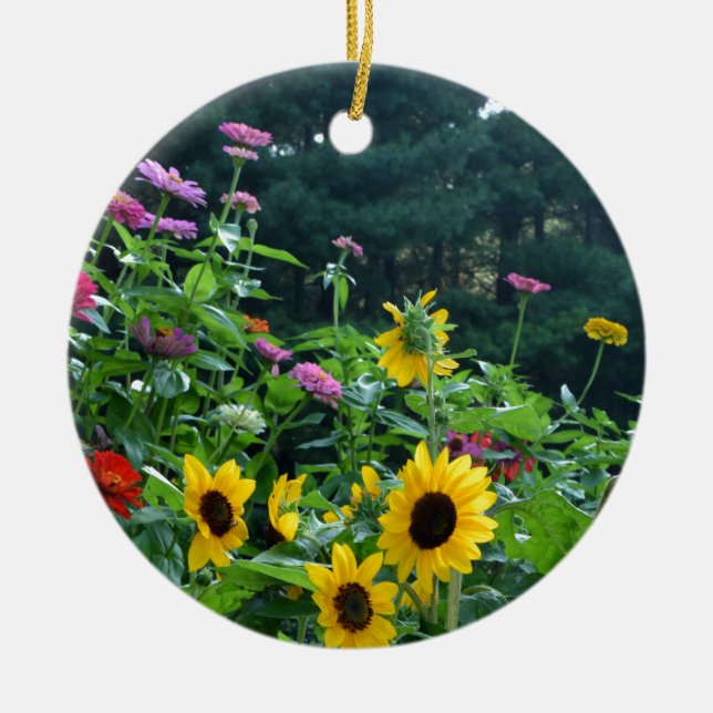 Décoration En Céramique Elégant jardin fleuri tournesols zinnias marguerit (Devant)