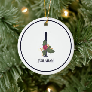 Décoration En Céramique Élégant Monogramme de Noël Vintage Initial I