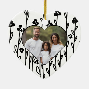 Décoration En Céramique Élégant noir minimaliste doodé floral