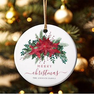 Décoration En Céramique Elégant Poinsettia Floral Joyeux Noël