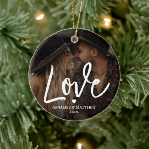 Décoration En Céramique Élégant Script Amour Cœur Deux Photo