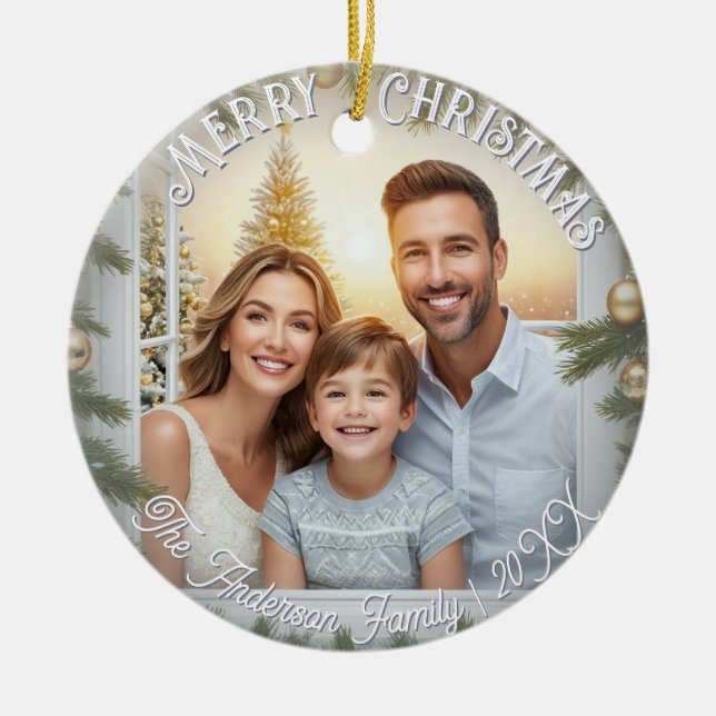 Décoration En Céramique Élégant Script élégant Photo Joyeux Noël (Devant)