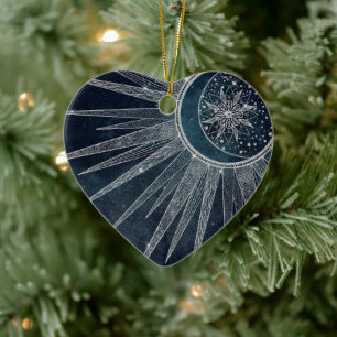 Décoration En Céramique Elégant Silver Sun Moon Doodle Mandala Blue Design