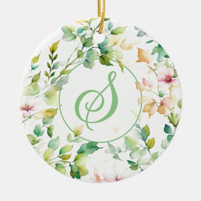 Décoration En Céramique Elégant vert fleurs sauvages d'aquarelle (Devant)