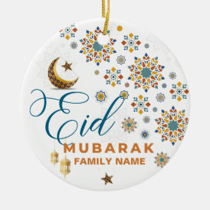 Décoration En Céramique Elégante Aïd Moubarak Calligraphie Lune Étoiles Fê