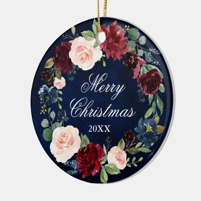 Décoration En Céramique Elégante aquarelle fleurie couronne Joyeux Noël (Gauche)