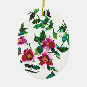 Décoration En Céramique Elégante aquarelle moderne fleur sauvage rose fonc