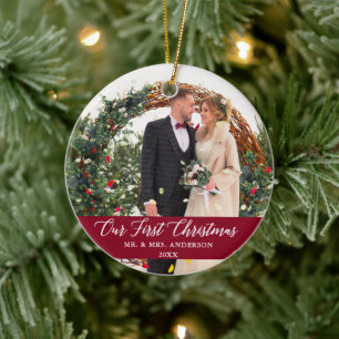 Décoration En Céramique Élégante calligraphie Notre premier Noël Bourgogne