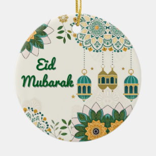 Décoration En Céramique Elégante carte Eid Moubarak avec lanternes et fleu