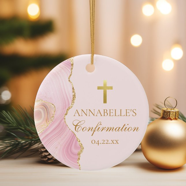 Décoration En Céramique Élégante confirmation Pink Gold Custom Keepsaké (Créateur téléchargé)
