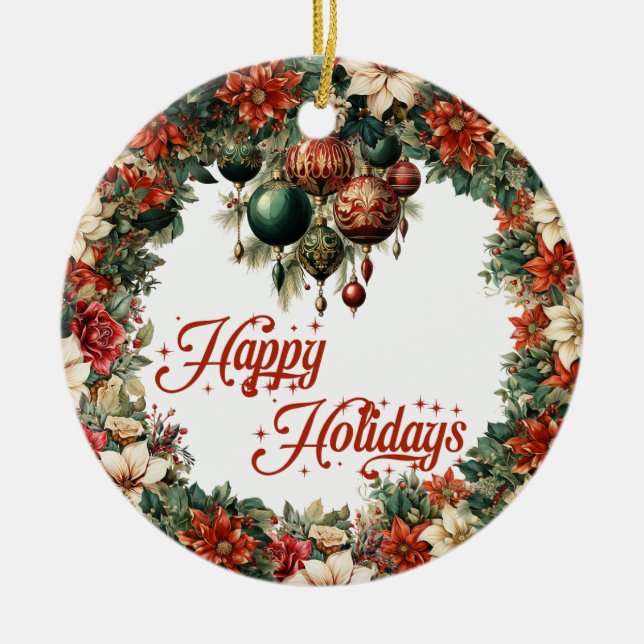 Décoration En Céramique Élégante couronne de Noël somptueuse baubles ornem (Devant)